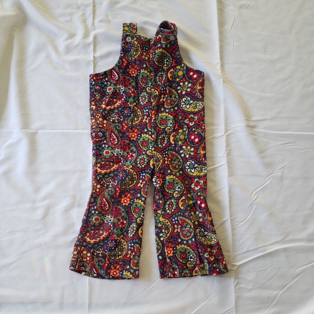 70s Handmade Flower Power Corduroy Overalls